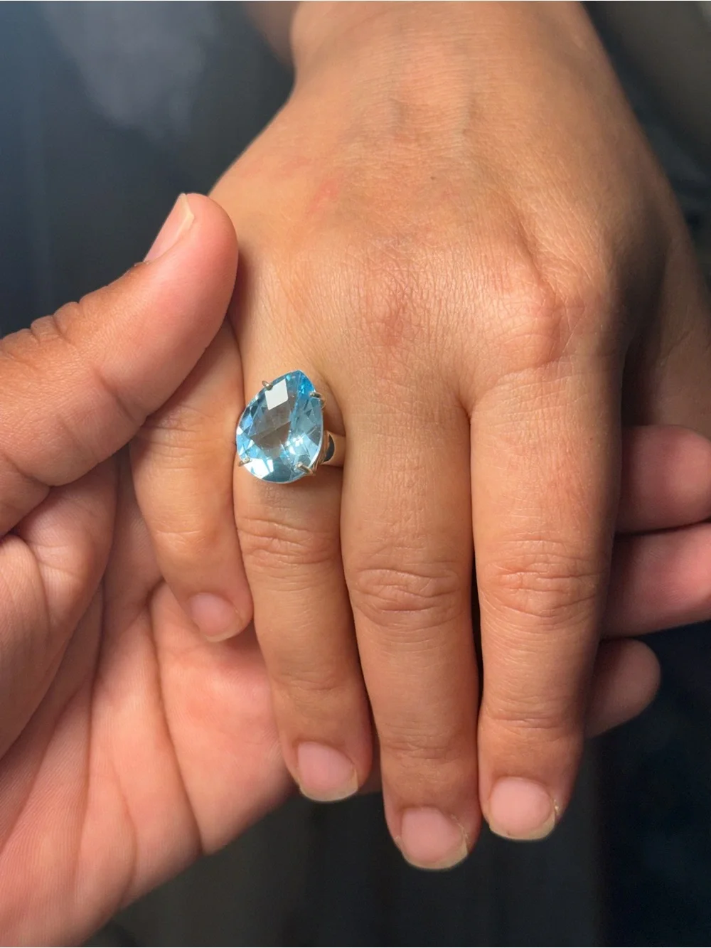 Natural Blue Topaz 10 Ct Pear Ring 925 Sterling Silver Certified